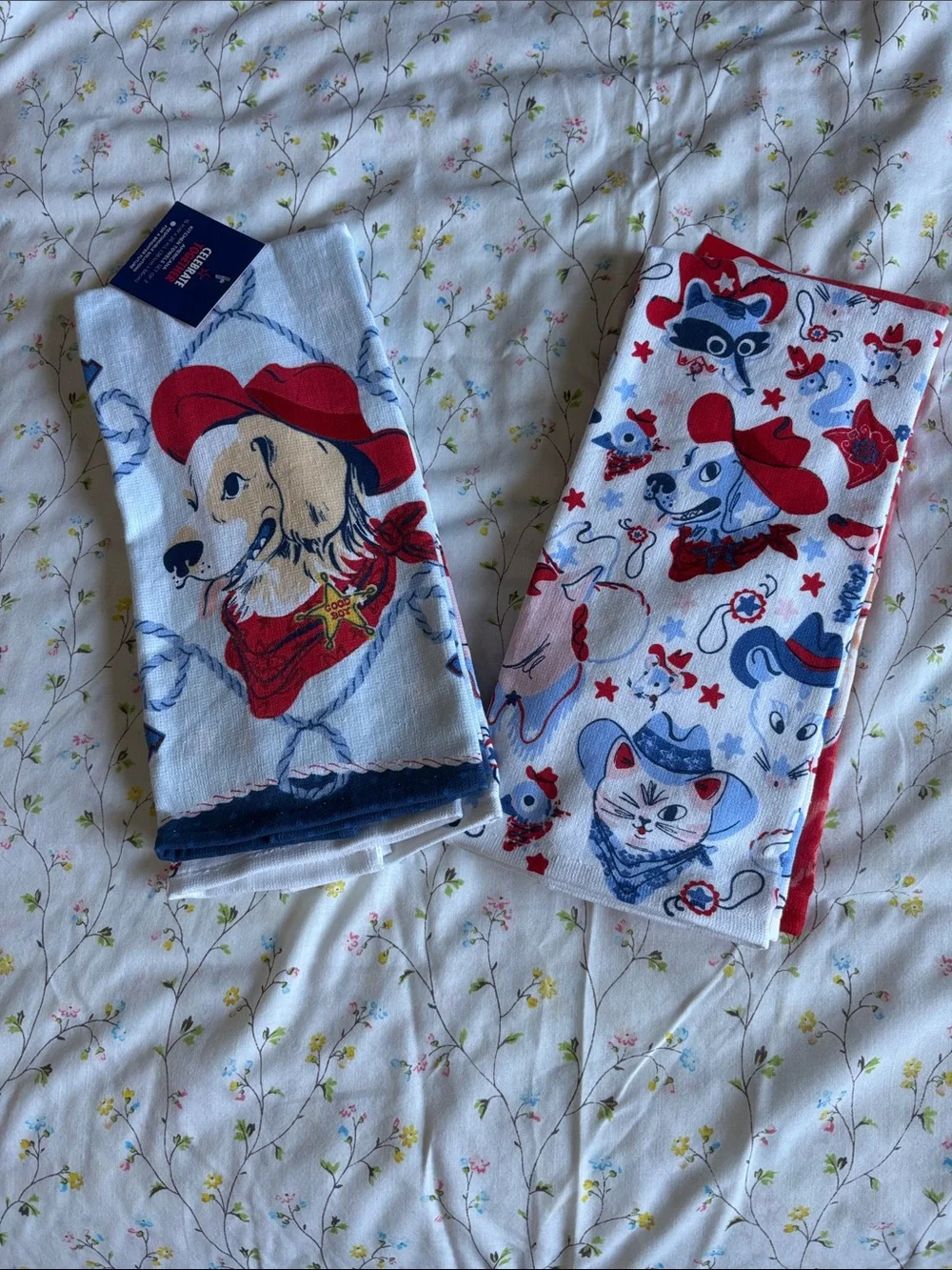 Western Cowboy Dog & Animal Print Kitchen Towels Red, Blue, White (price for 1)